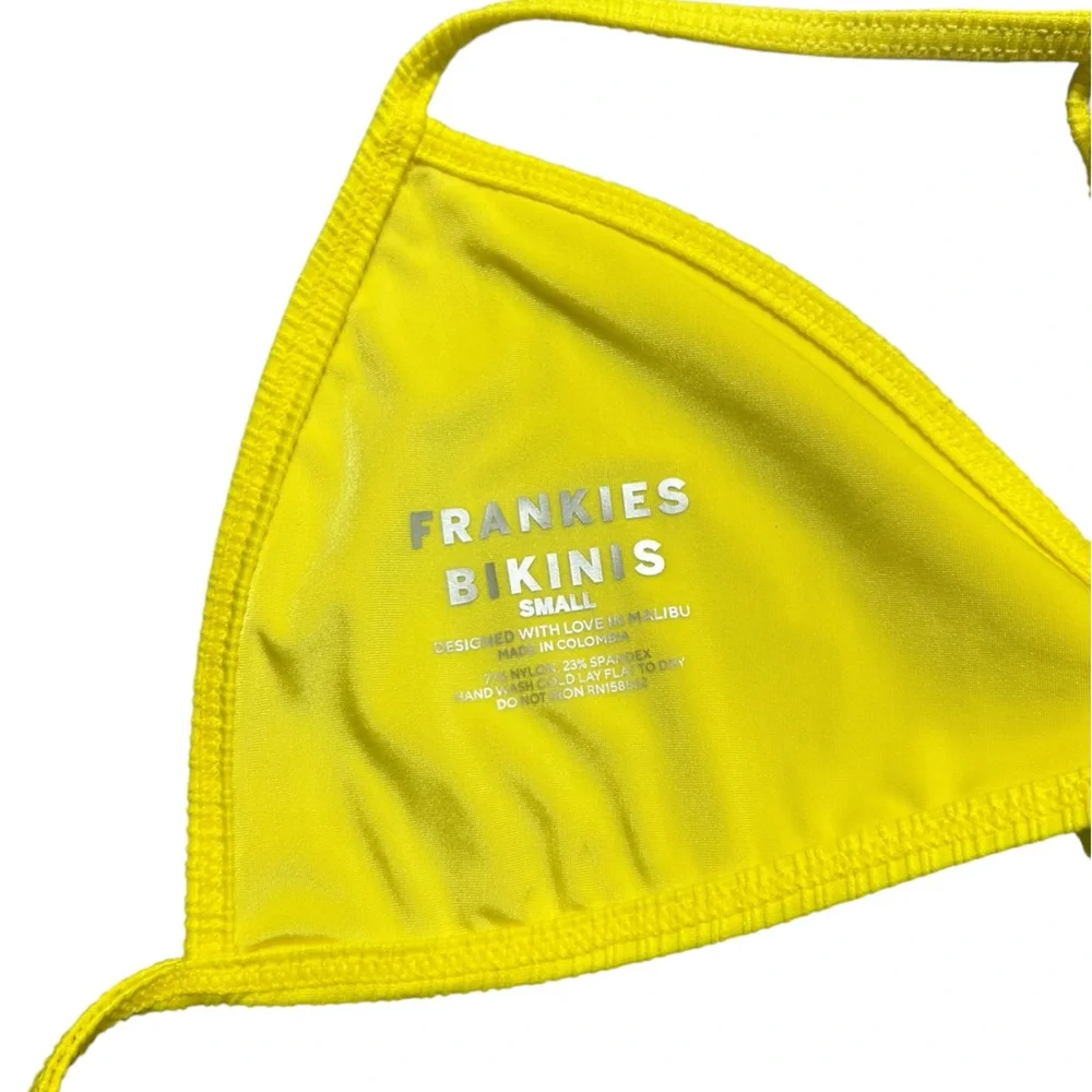 FRANKIE’S BIKINIS bright yellow unlined unpadded string bikini top size S NWOT